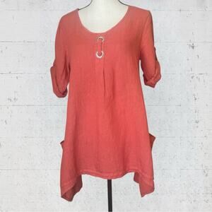 Lin Pour L'Autre 100% Linen Asymmetric Hem Tunic Top Lagenlook Boho Size M